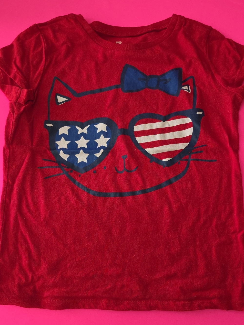 okie dokie Red Tee with Cat and Patriotic Heart Sunglasses